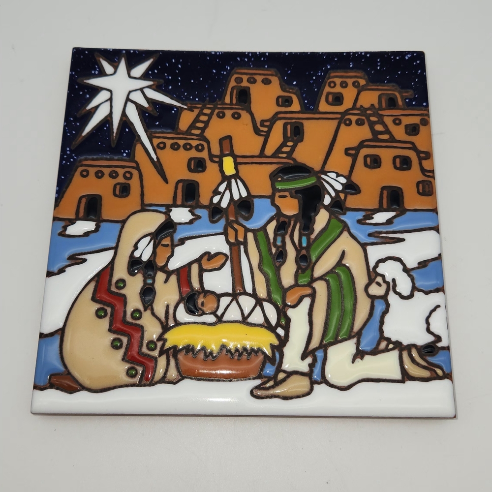 Masterworks Limited Nativity Art Tile Southwestern Scene 6"